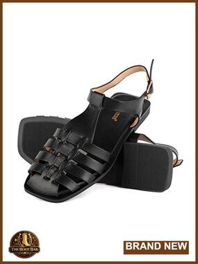 Women's Gladiator Flat Sandals Closed Square Toe Ankle Strap Summer Beach Shoes
